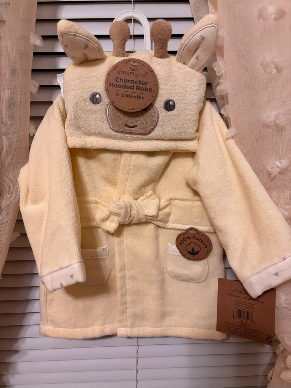 Character Hooded Baby Robe in Soft Cream